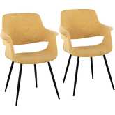 Vintage Flair Dining Accent Chair in Black Metal & Yellow Fabric (Set of 2)